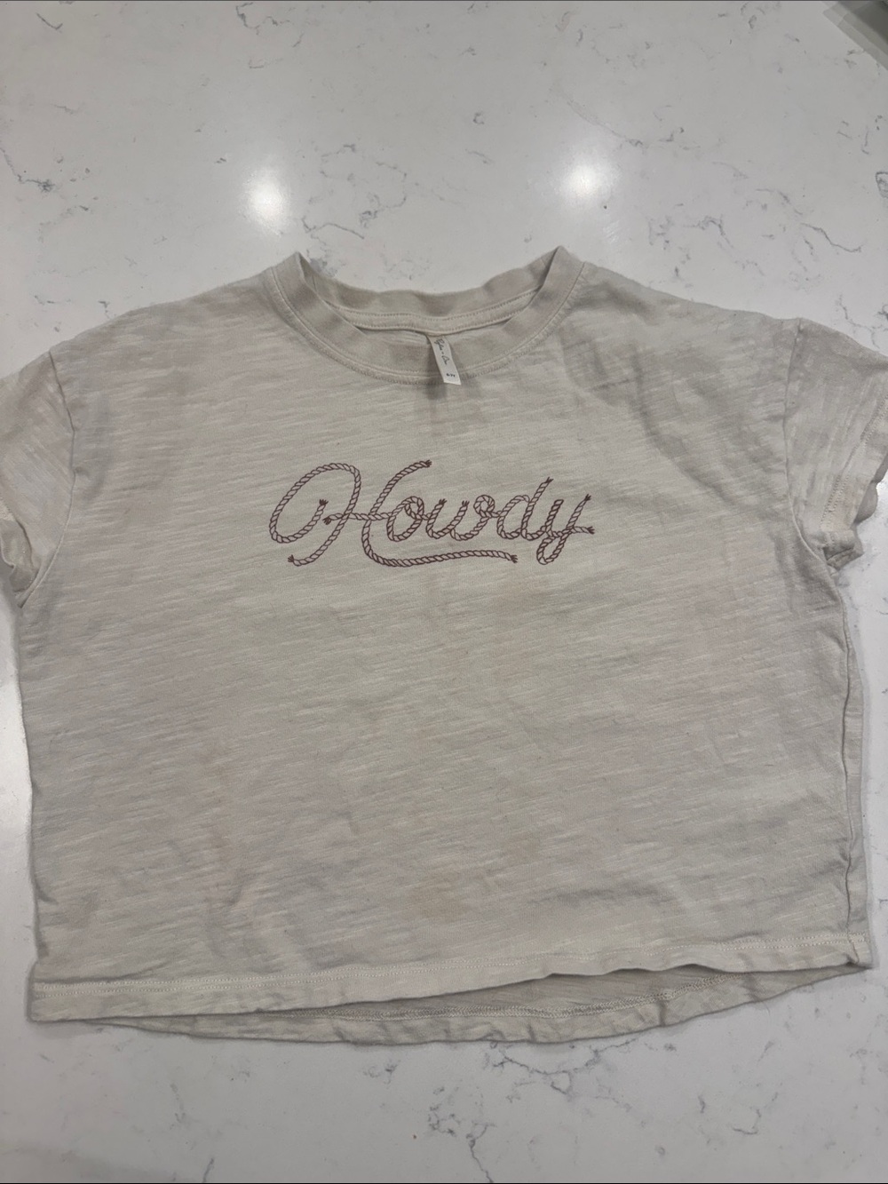 Kids 'Howdy' Graphic Tee - Cream with Pink Script